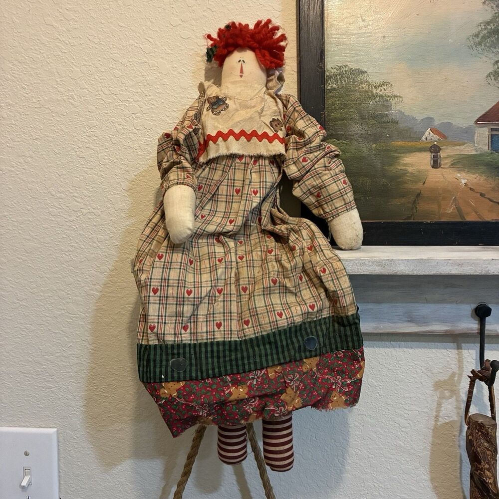 Primitive Raggedy Ann Doll Shelf Sitter Handcrafted Christmas Heart Nancys Dolls